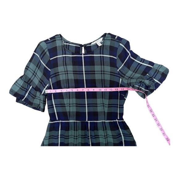 Speechless Green Blue White Plaid Dress Ruffle Sleeve Size M Faux Wrap Cowgirl - Picture 6 of 7